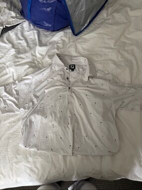 FootJoy White Polo with Small Navy Flag Print